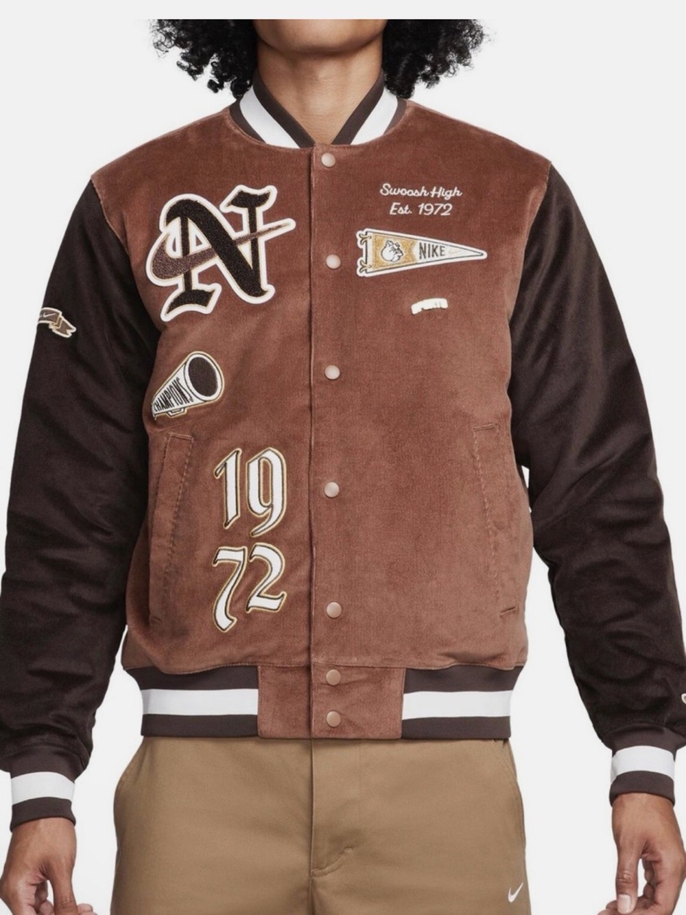 NWT Nike Brown Two-Tone Varsity Bomber Jacket Size L